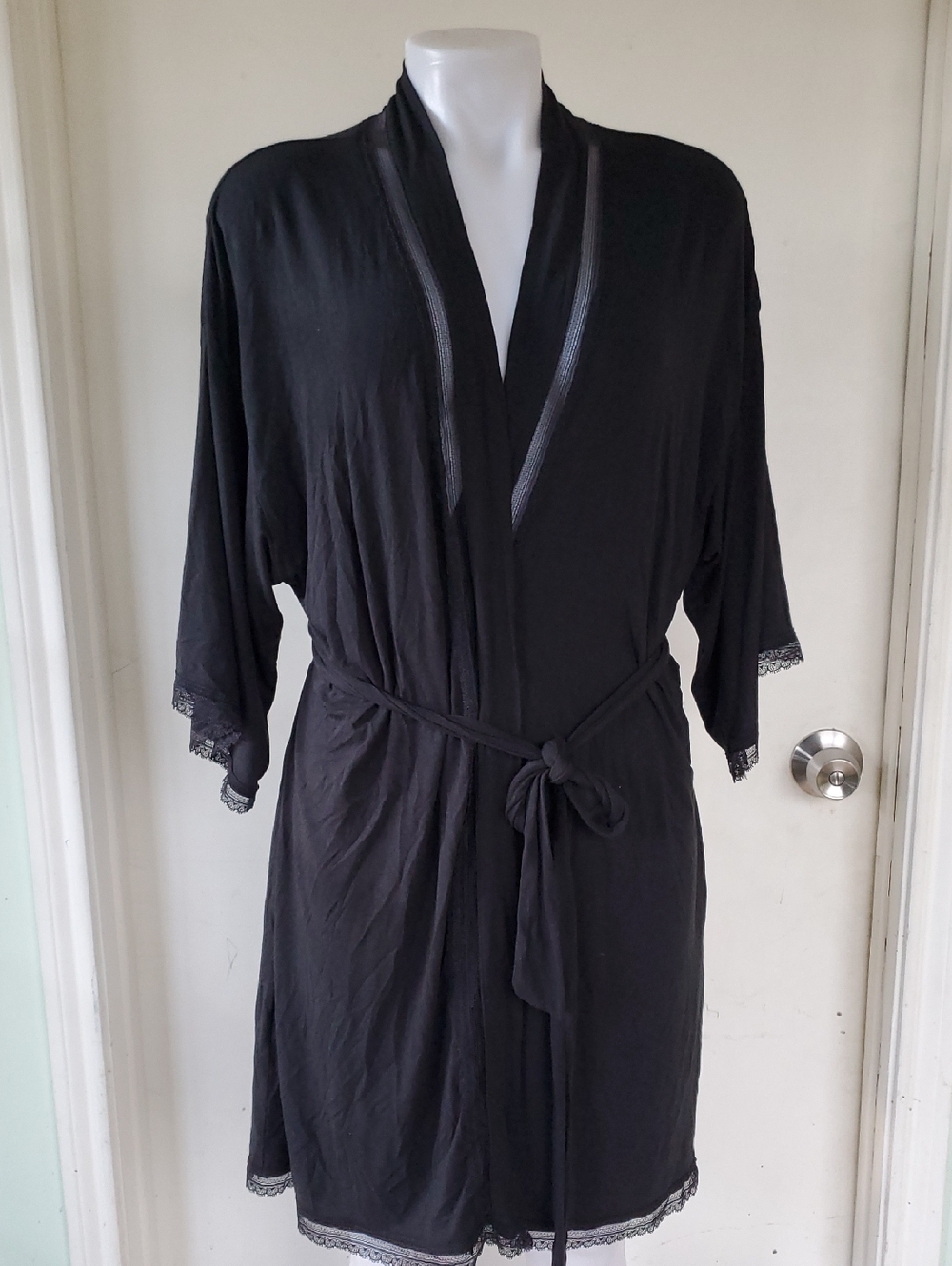 Victoria's Secret Black Lace-Trim Robe
